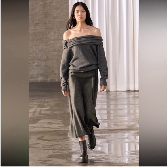 Zara Dresses & Skirts - Zara, Gray marl, WOOL BLEND CAPE SKIRT ZW COLLECTION, Medium